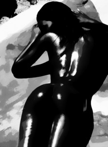 A woman nude sunbathing